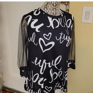 Koko Ailis Black and White Graphic Women's Top Size L